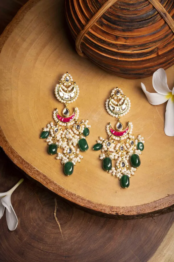 Red Chand Emerald Dangler Earrings