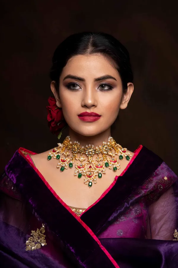 Red Biya With Pearl & Emeralds Kundan Choker