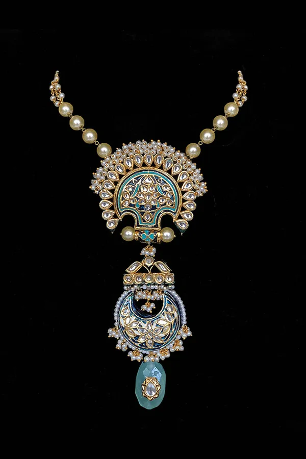 Blue Meenakari with Pearls Kundan Necklace