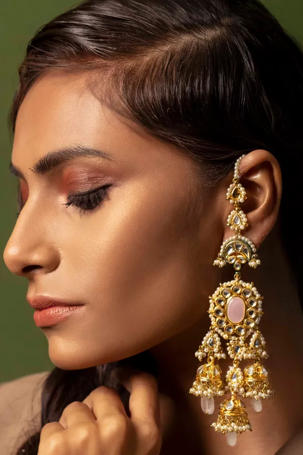 Rose Quartz Kundan Earrings