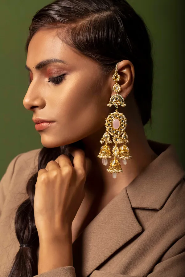 Rose Quartz Kundan Earrings