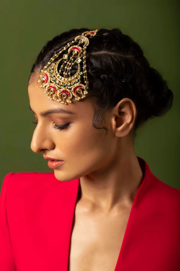 Red Kundan & Pearls Passa