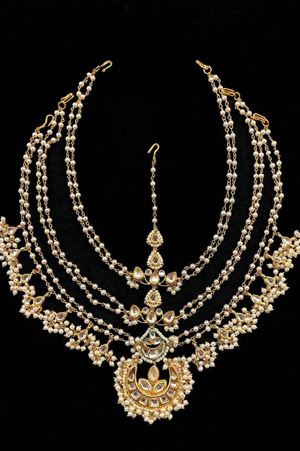 Kundan & Pearl Multi String Matha Patti