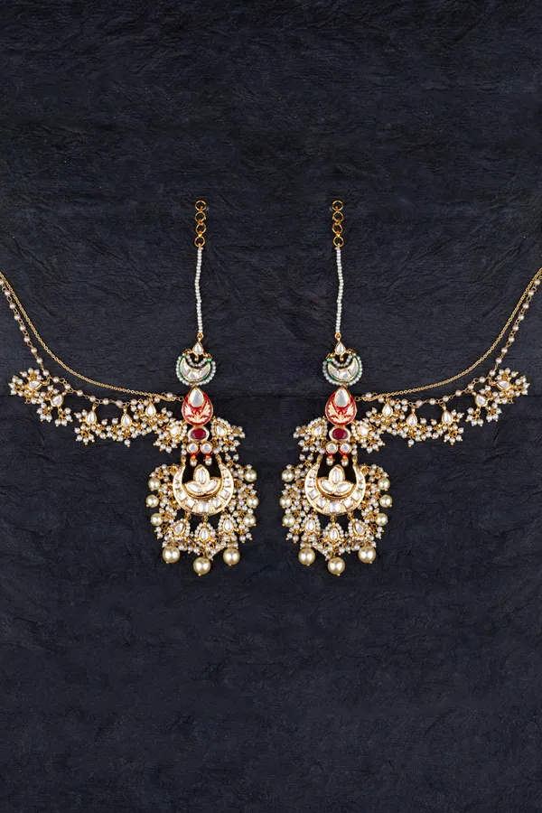 Red Enamel Tukri with Pearls Kundan Enamred Earrings