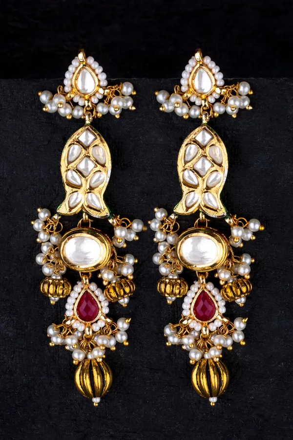 Paheli Fish Kundan Pearls Danglers
