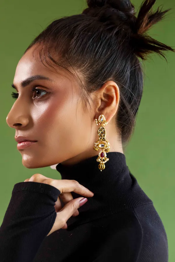 Paheli Fish Kundan Pearls Danglers