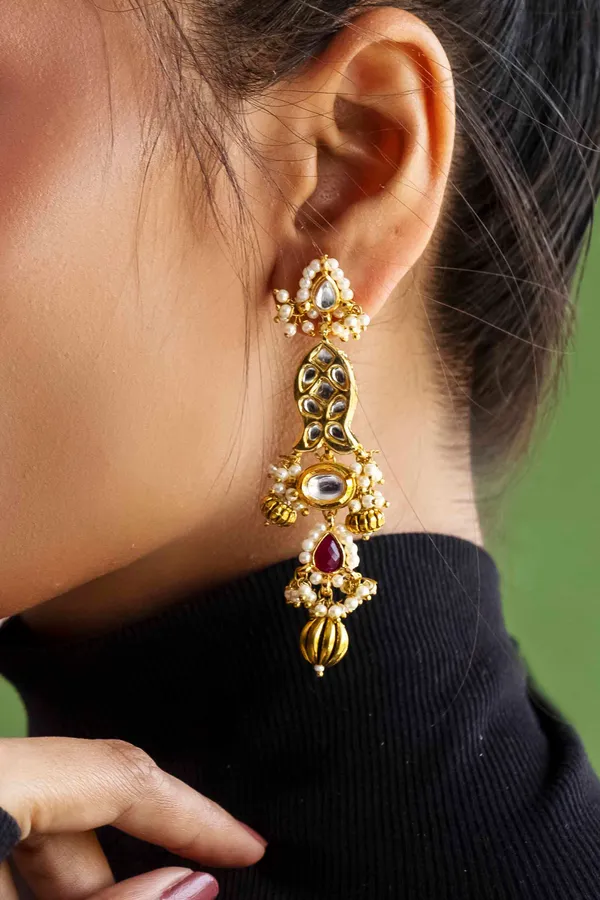 Paheli Fish Kundan Pearls Danglers