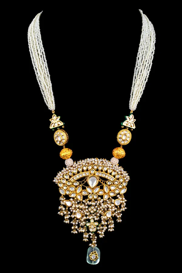 Statement Barium Pearl Gold Beads Kundan Rani Haar