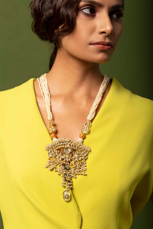 Statement Barium Pearl Gold Beads Kundan Rani Haar