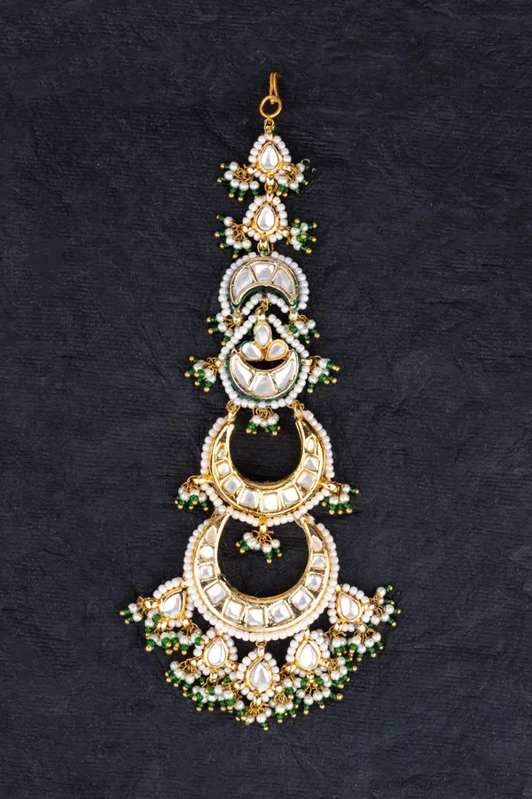 Chandrika Green Hints Gold Maang Tikka