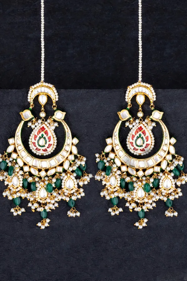 Red Green Meenakari Emeralds Pearls Chandbalis