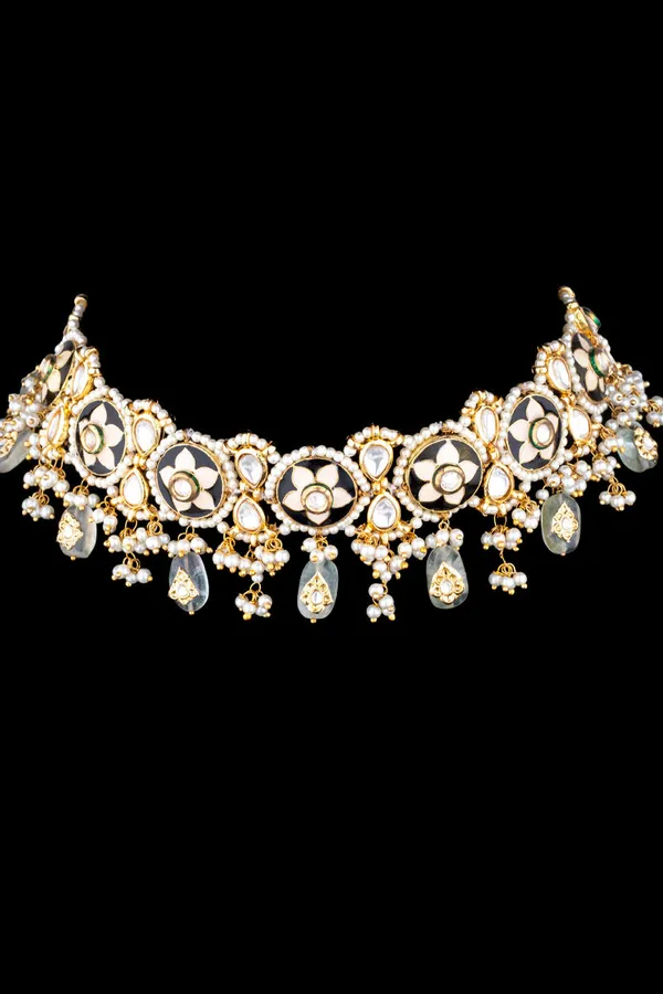 Black Meena Kundan Biya Barium Choker