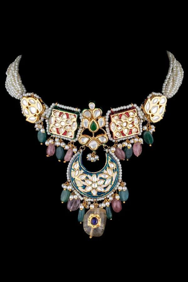Multi Coloured Tourmaline Yellow Stones Kundan Choker