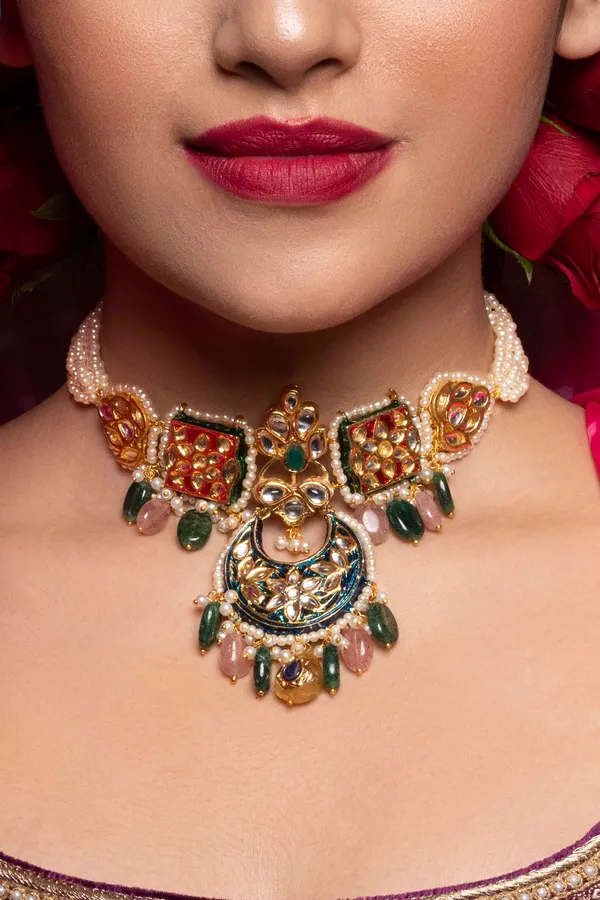 Multi Coloured Tourmaline Yellow Stones Kundan Choker