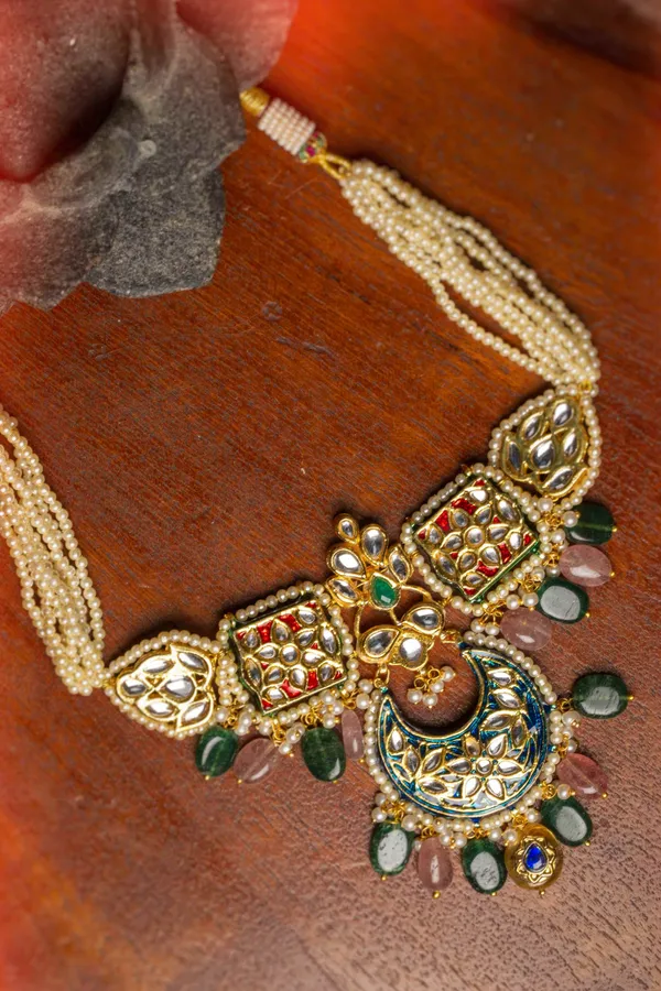 Multi Coloured Tourmaline Yellow Stones Kundan Choker