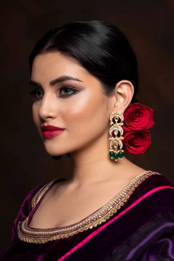 Emeralds Pearls Chand Kundan Earrings