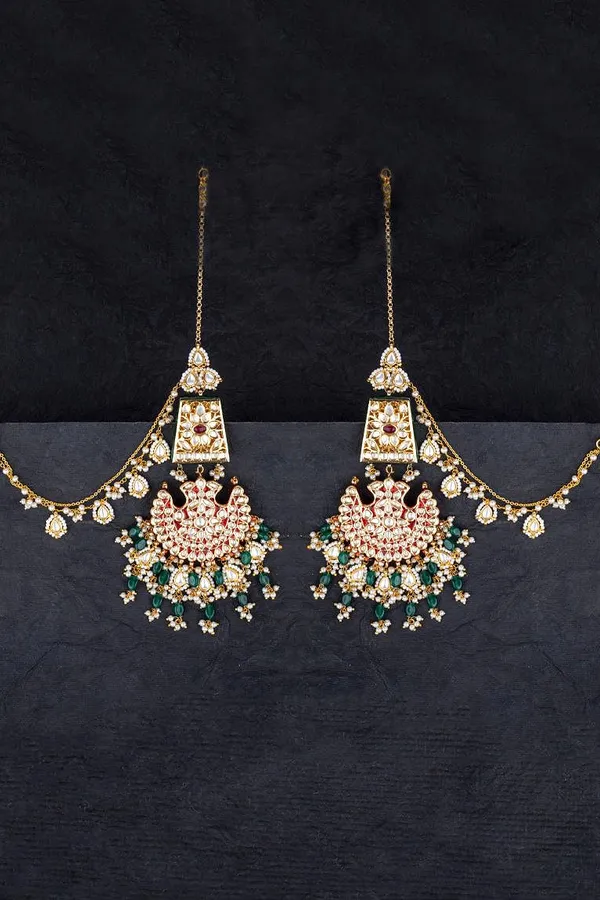 Red Emeralds Jodha Kundan Earrings with Saharas