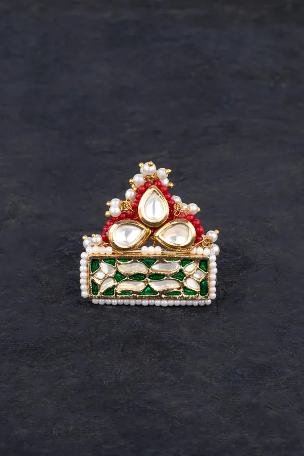 Red & Green Kundan Ring