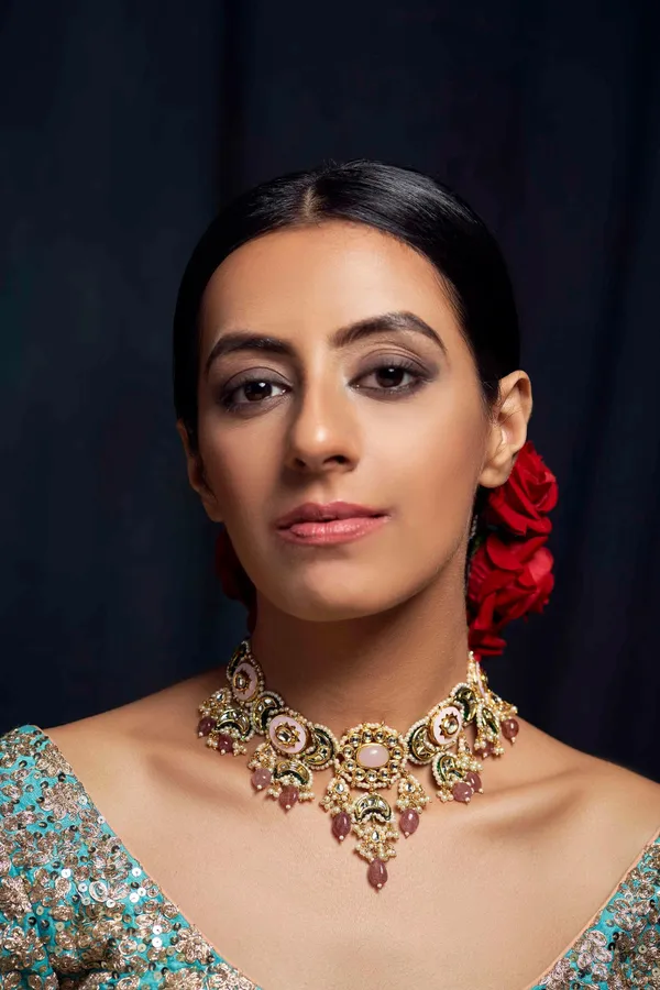 Pink Rose Quartz Kundan Choker