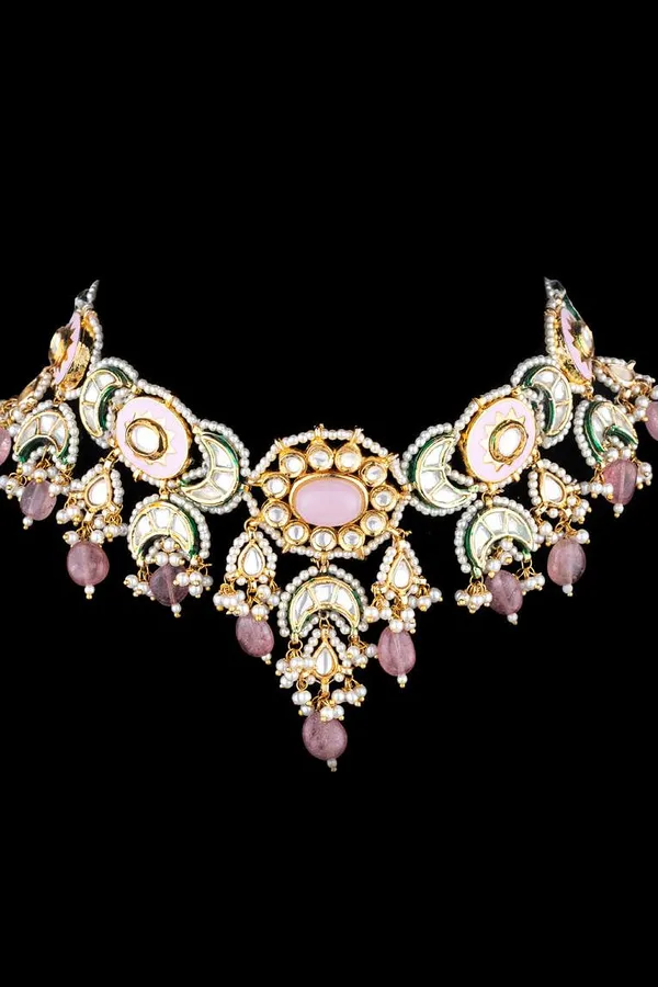 Pink Rose Quartz Kundan Choker