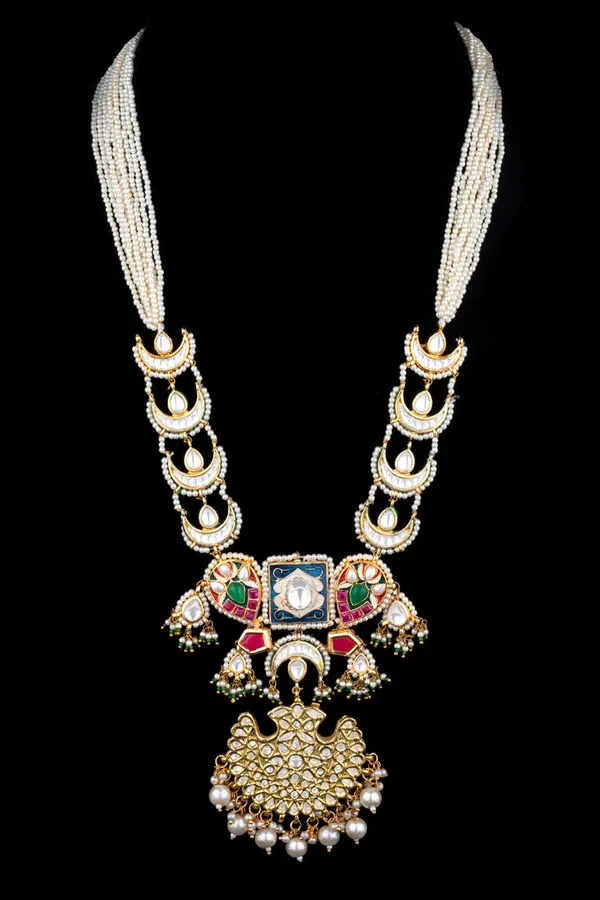 Blue Meenakari Red Kundan Pearl Rani Haar