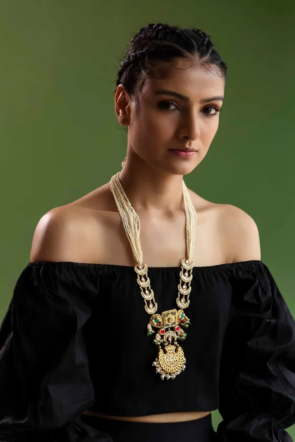 Blue Meenakari Red Kundan Pearl Rani Haar