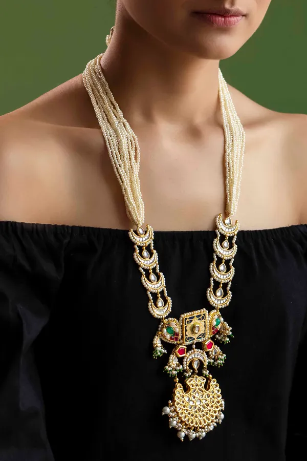 Blue Meenakari Red Kundan Pearl Rani Haar