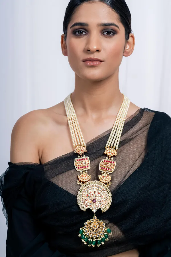 Red Meenakari Pearl String Emerald Rani Haar