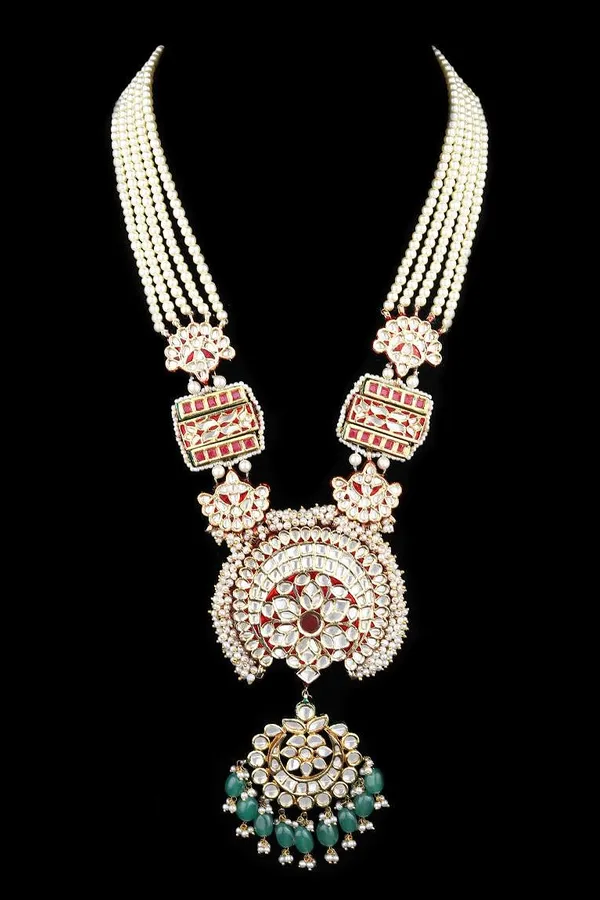 Red Meenakari Pearl String Emerald Rani Haar