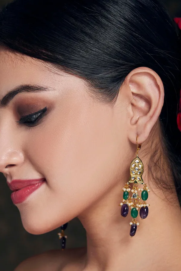 Amethyst Emeralds Kundan Earrings