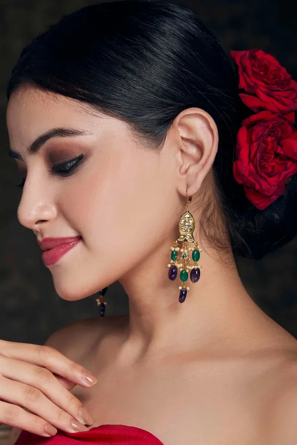 Amethyst Emeralds Kundan Earrings