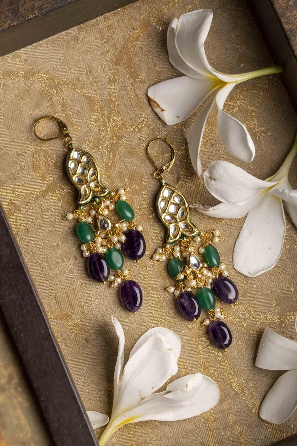 Amethyst Emeralds Kundan Earrings