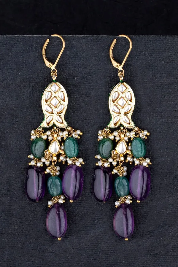 Amethyst Emeralds Kundan Earrings