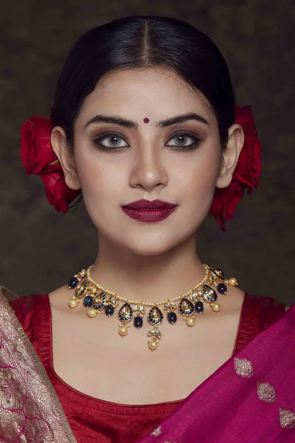 Blue Meenakari Pearl Drop Kundan Necklace