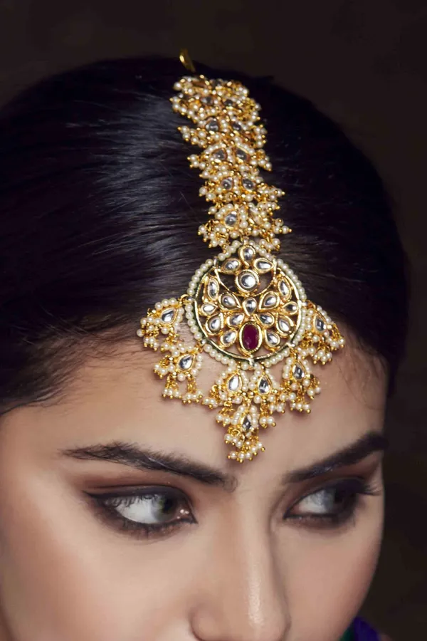 Pearl & Kundan Thick Biya Maang Tikka