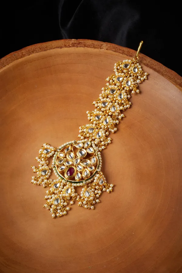 Pearl & Kundan Thick Biya Maang Tikka