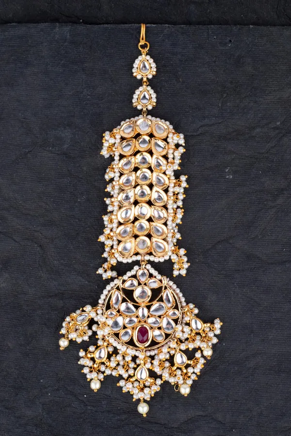 Pearl & Kundan Thick Maang Tikka