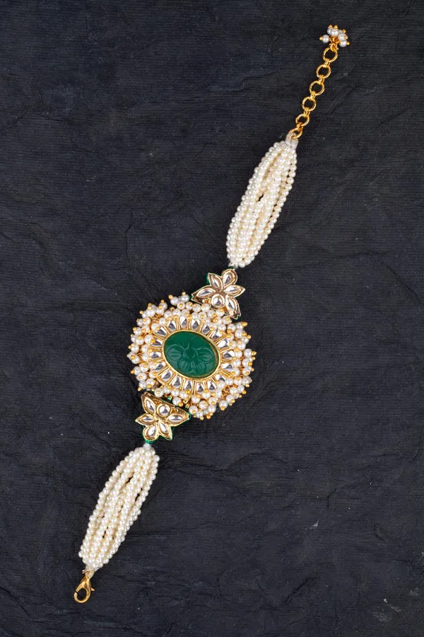Emeralds with Pearls Kundan Oval Bracelet