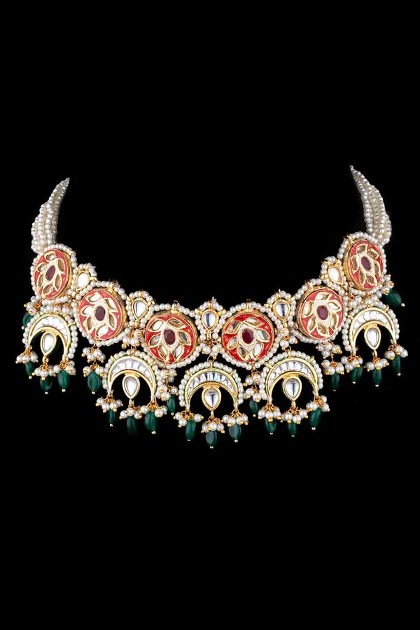 Graceful Red Meenakari and Emeraldss Choker