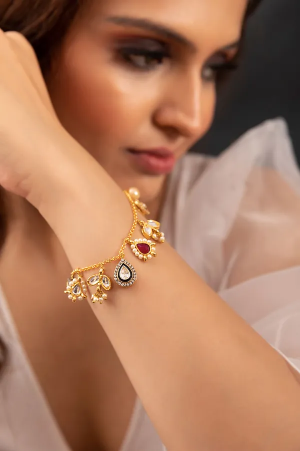 Pearls & Kundan Asymetric Charm Bracelet