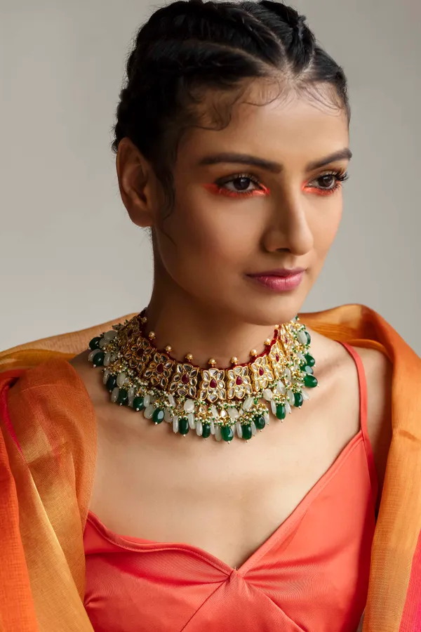 Emerald Dual Tone Kundan Choker
