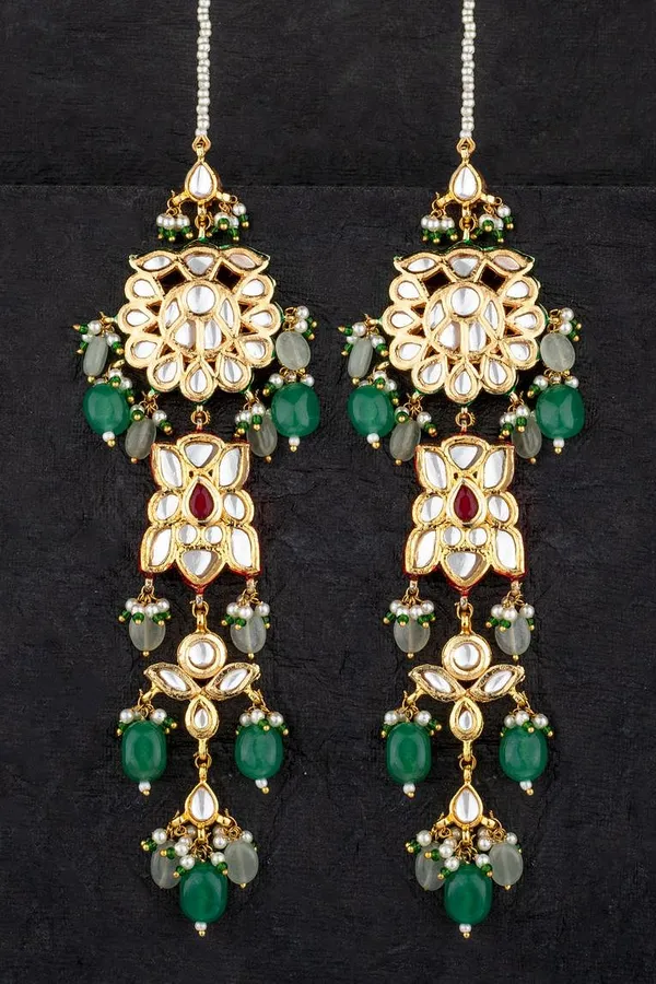Emerald Dual Tone Kundan Earrings