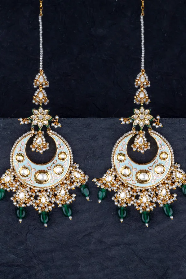Blue Enamel with Emeraldss Kundan Chandbali