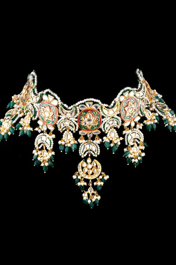 Emeralds Meenakari with Pearls Kundan Choker
