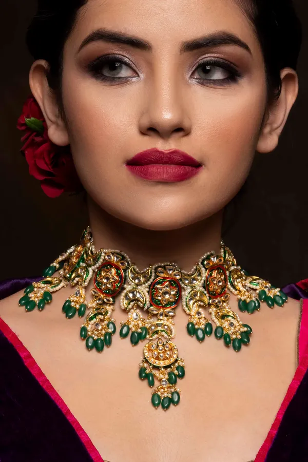 Emeralds Meenakari with Pearls Kundan Choker