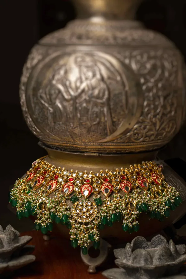 Red & Green Enamred Kundan Choker