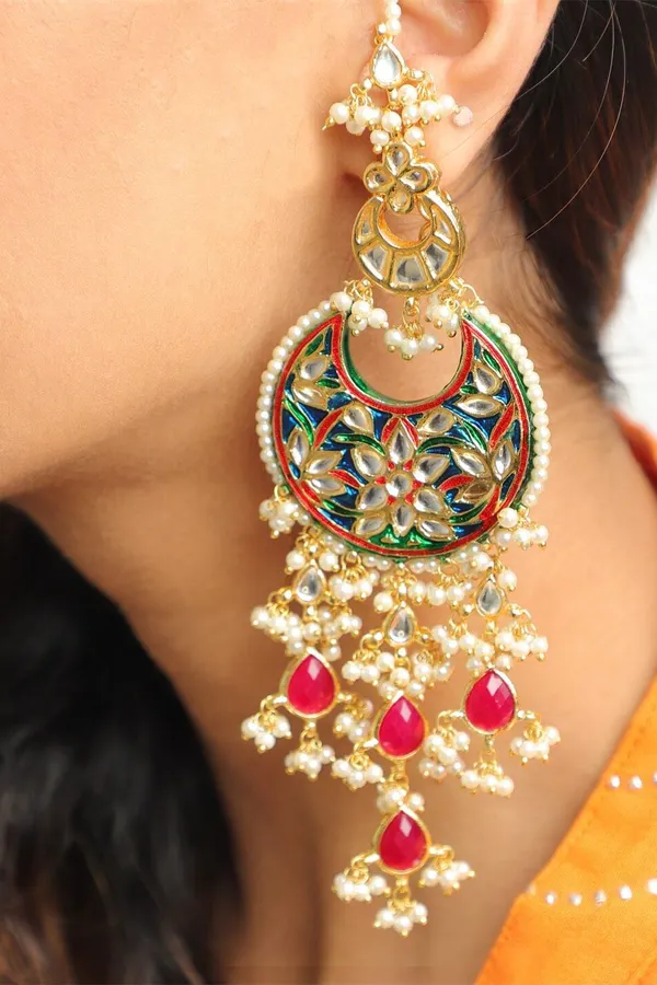 MultiColour Meenakari & Biya Drop Chandbali