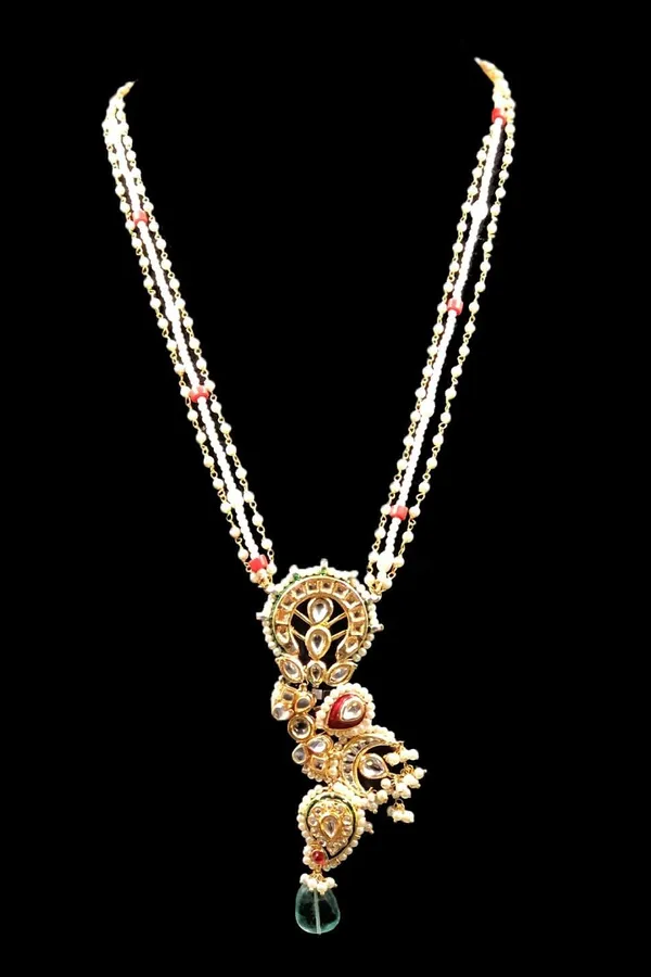 Red & Green Meenkari Barium Asymetric Kundan Necklace