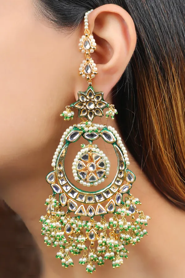 Loaded Pearl & Kundan Chandmilan Earrings