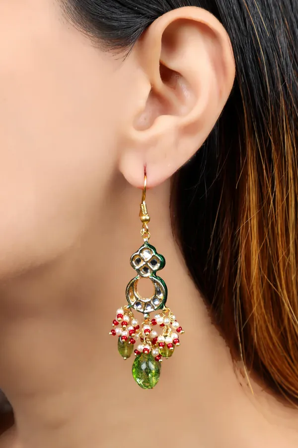 Peridot & Kundan Earrings with Hint of Red
